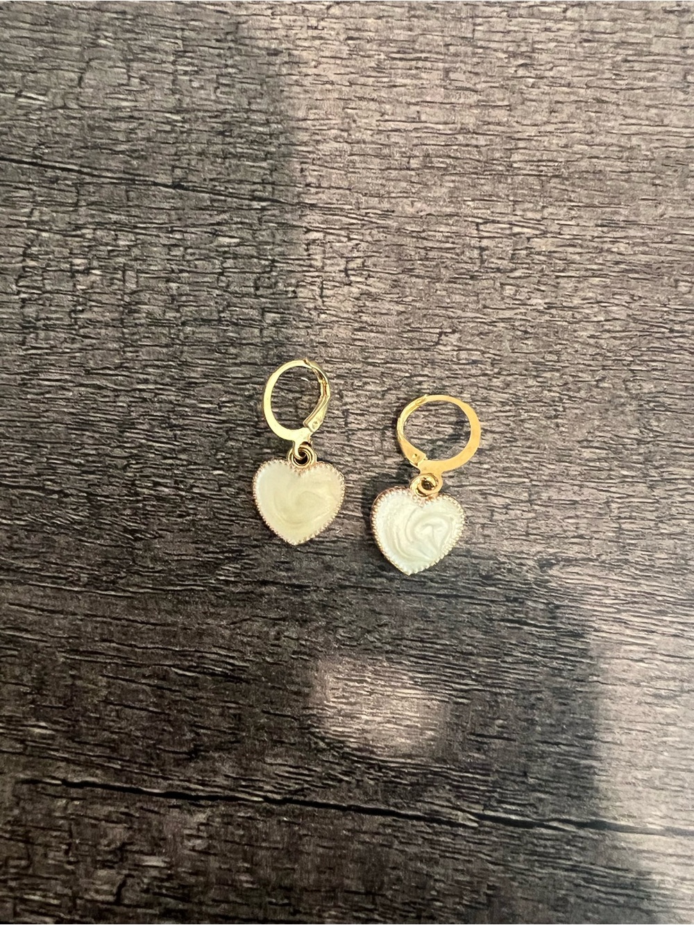 Gold Heart Drop Earrings with Cream Enamel Hearts